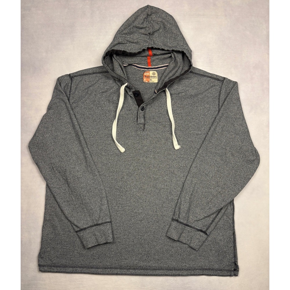 RuffHewn Mens XL Grey Marled Cotton Henley Hoodie Long Sleeve Pullover Shirt